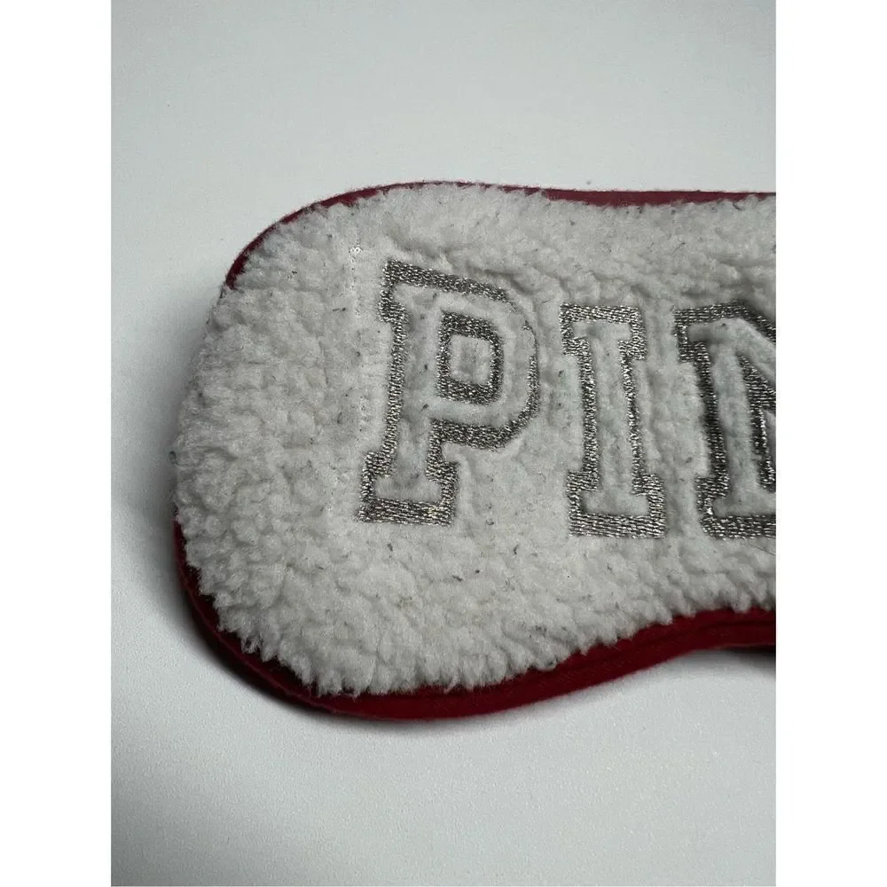 Victoria Secret PINK Eye Mask/Red and White Silver Logo Sherpa